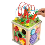 Cub Educativ Montessori din Lemn, Flippy, Multifunctional, Sortare Forme si Culori, Activitati Educative, Multicolor,