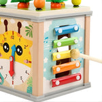 Cub Educativ Montessori din Lemn, Flippy, Multifunctional, Sortare Forme si Culori, Activitati Educative, Multicolor,
