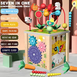 Cub Educativ Montessori din Lemn, Flippy, Multifunctional, Sortare Forme si Culori, Activitati Educative, Multicolor,