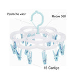 Uscator de Rufe Suspendat Flippy, cu 16 Carlige, Rotire 360 Grade, Mateiral Plastic, Usor de Depozitat,