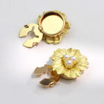 Accesoriu pentru Nasturi, Flippy, Model Floare cu Perle, din Metal, 2.5 x 1.7 cm, Auriu