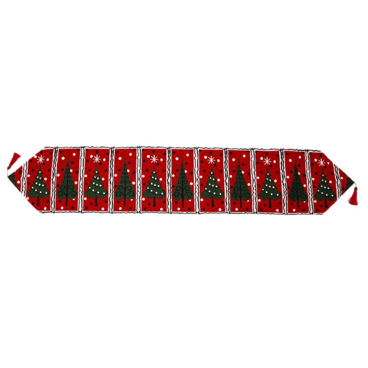 Napron Decorativ pentru Masa, Flippy, Model Brazi de Craciun, Tematica Craciun, 35 x 180 cm, Rosu/Verde