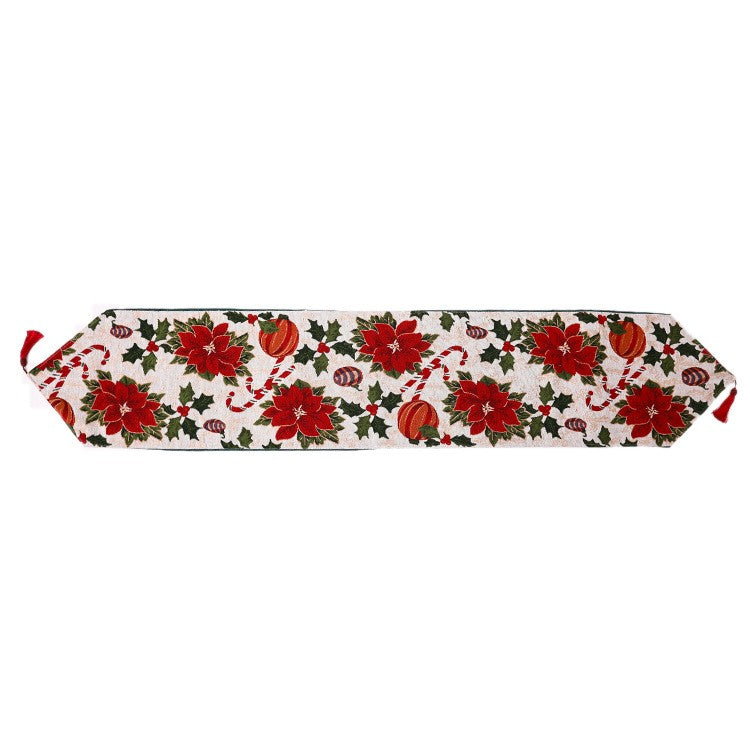 Napron Decorativ pentru Masa, Flippy, Model Flori, Tematica Craciun, 35 x 180 cm, Rosu