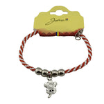 Martisor de Tip Bratara cu 4 Bile si Pandativ Metalic, Jolie, Model Floare, Design Clasic, Snur Rasucit Alb/Rosu, Cu