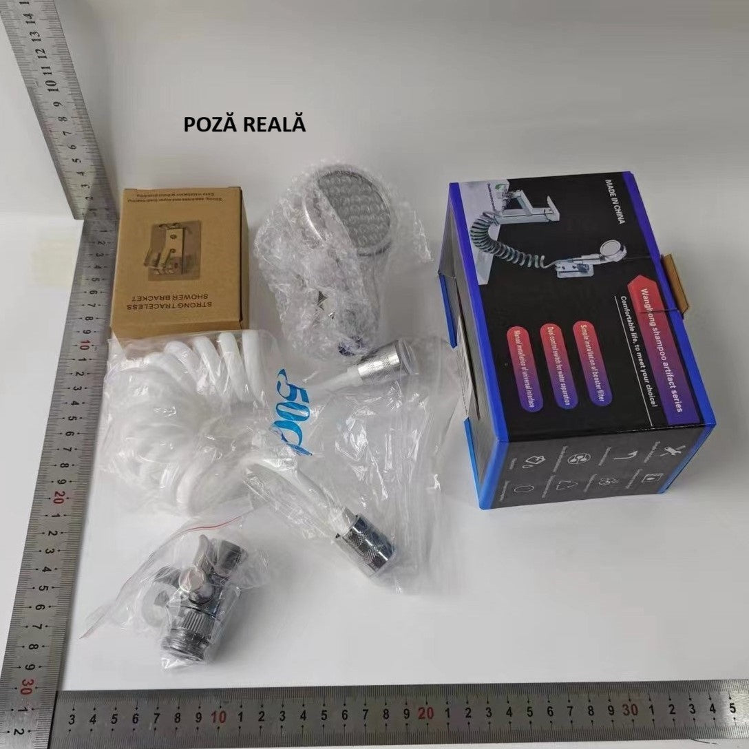 Set Extensie de Dus, Flippy, pentru Baterie Baie sau Bucatarie, 4 Piese, Filtru de Ioni Negativi, Furtun Flexibil de