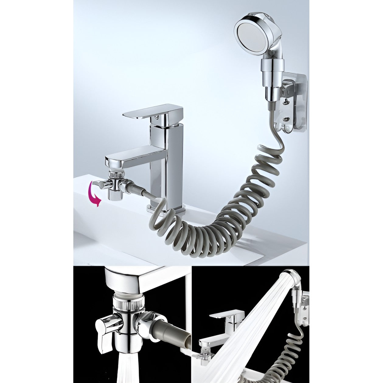 Set Extensie de Dus, Flippy, pentru Baterie Baie sau Bucatarie, 4 Piese, Filtru de Ioni Negativi, Furtun Flexibil de