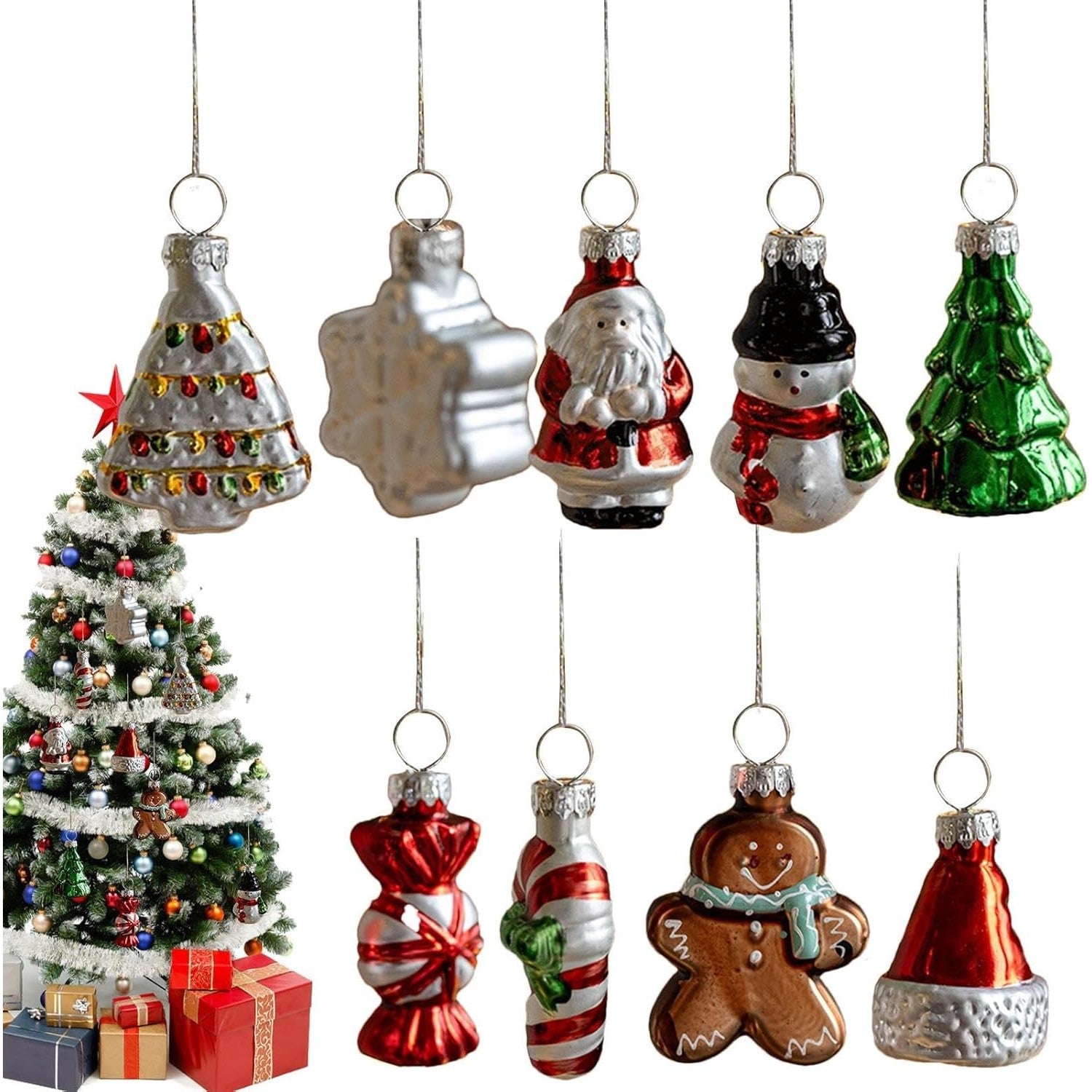Set 9 Decoratiuni de Craciun, Flippy, pentru Brad, 5 cm, din Sticla, 22 x 12.5 x 4.2 cm, Multicolor