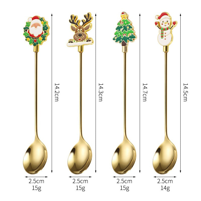 Set 4 Lingurite, Flippy, Tema Craciun, Model Carry The Merry, 4 Modele, din Otel Inoxidabil, 19.5 x 16 x 2 cm,
