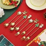 Set 4 Lingurite, Flippy, Tema Craciun, Model Carry The Merry, 4 Modele, din Otel Inoxidabil, 19.5 x 16 x 2 cm,