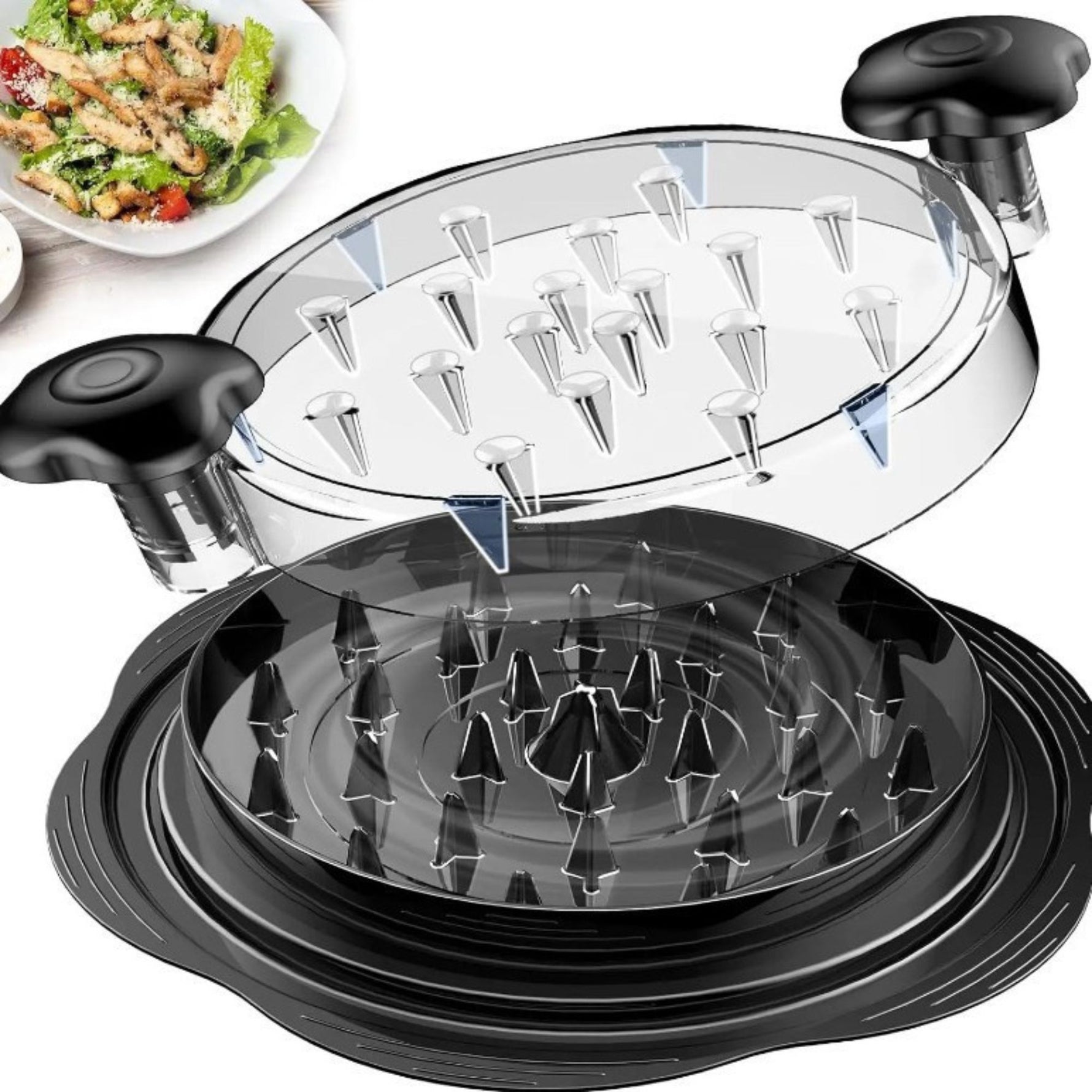 Tocator Manual pentru Carne, Flippy, cu Capac Transparent, Tocator de Pui Antiderapant, Manere Ergonomice, 25 x 25 x