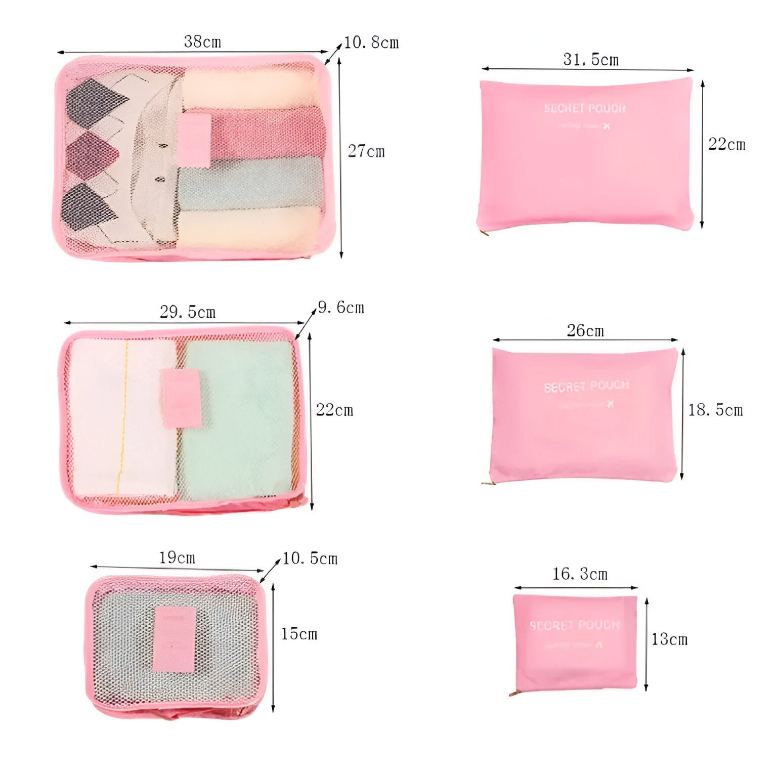 Set 6 Genți de Calatorie, Flippy, pentru Depozitare, Impermeabile, Organizator, Multifuncționale, Design cu Plasa,