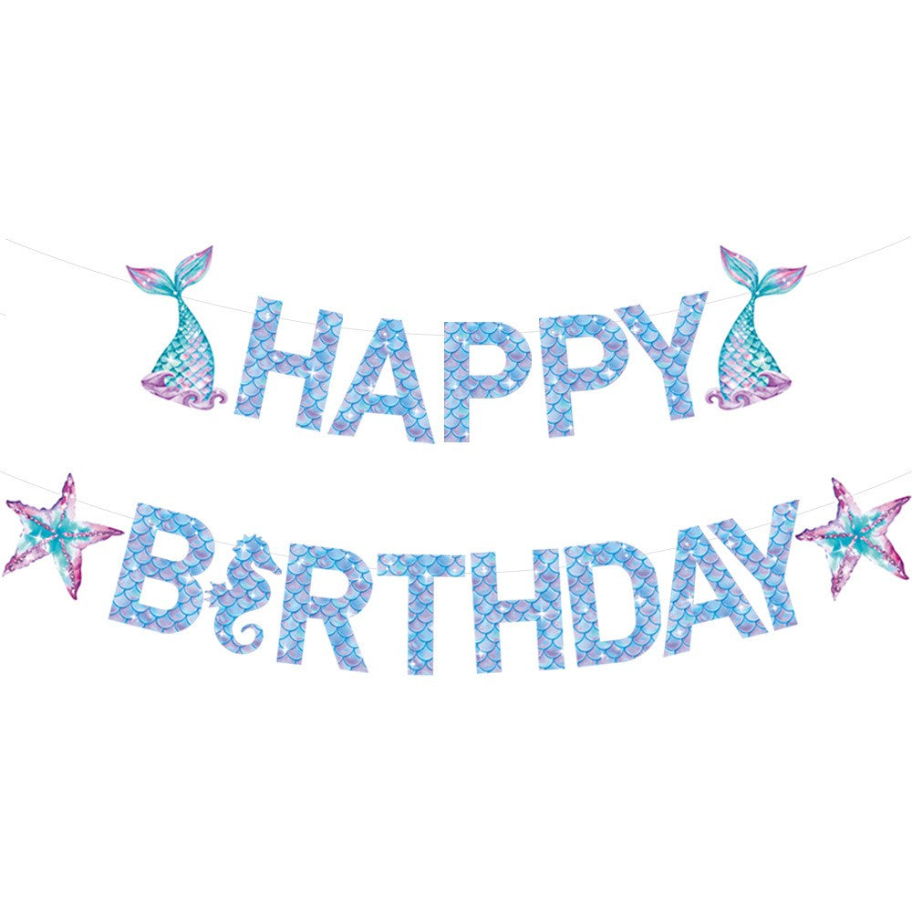 Banner Happy Birthday Sirena, Flippy, Colectia Mermaid, 17 Piese, Multicolor