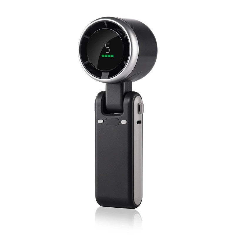 Mini Ventilator Portabil, Flippy, 5 Trepte de Viteza, Afisaj Digital, Incarcare USB, 5V, 2A, 5.95 x 5.2 x 17.2 cm, Negru