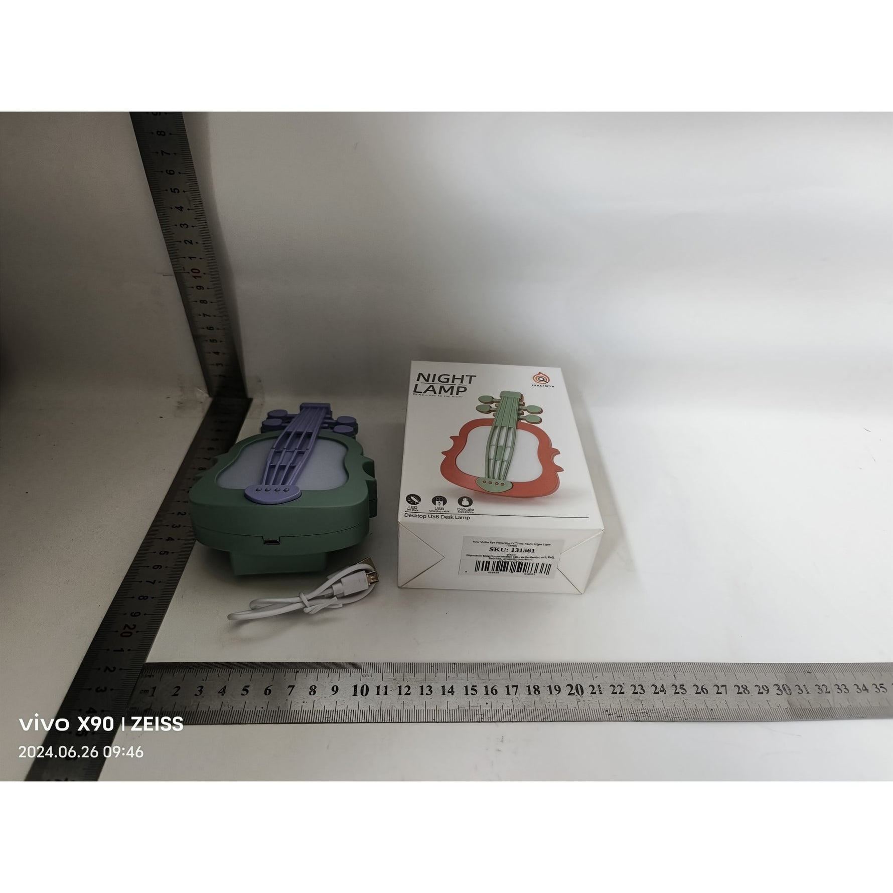 Lampa de Veghe, Flippy, cu Protectie pentru Ochi, Model Violina, Lumina Calda, Incarcare USB, ABS, 14.3x5x9.9 cm,