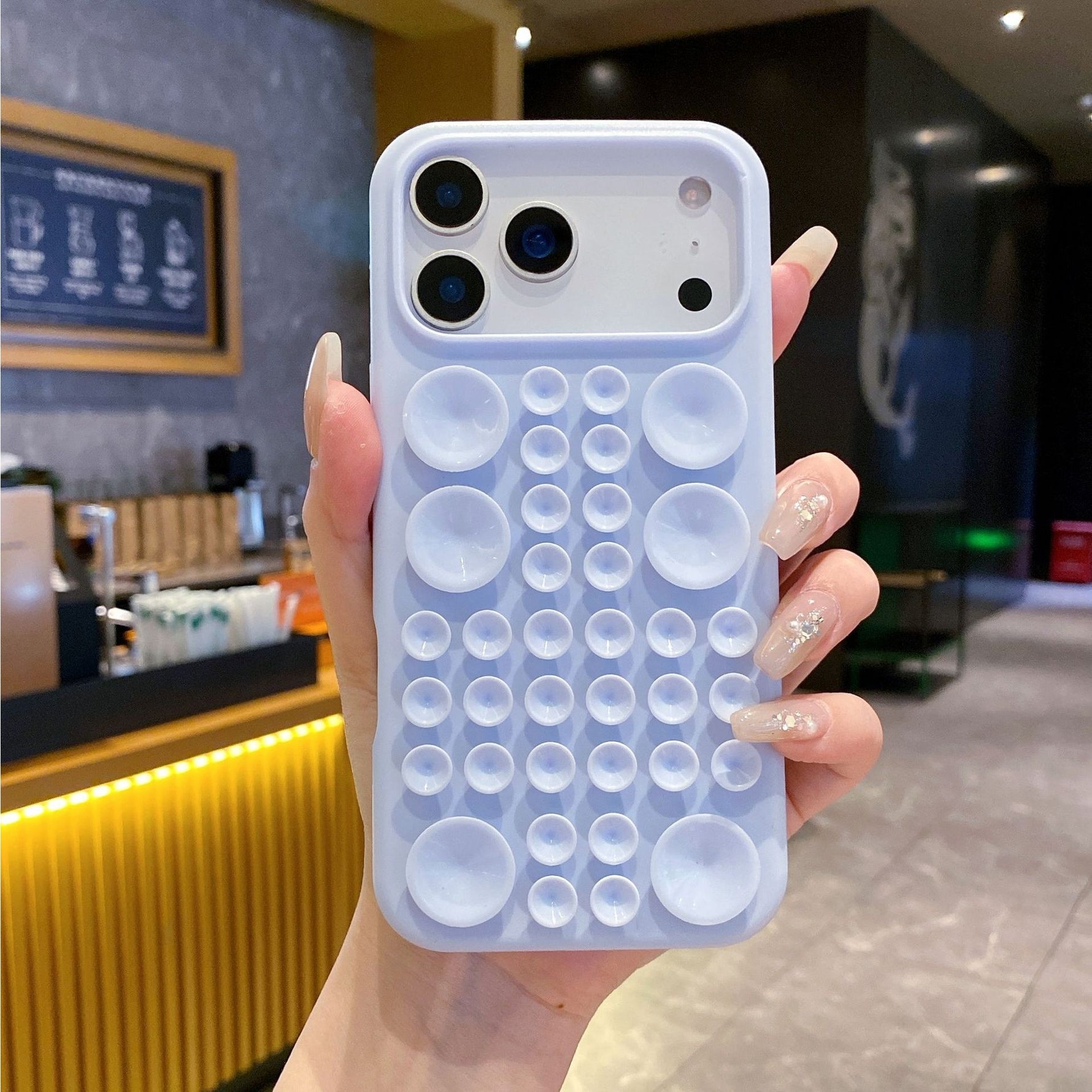 Husa cu Ventuze, Flippy, Compatibila iPhone 17 Pro Max, din Silicon, Interior Microfibra, Albastru Gri