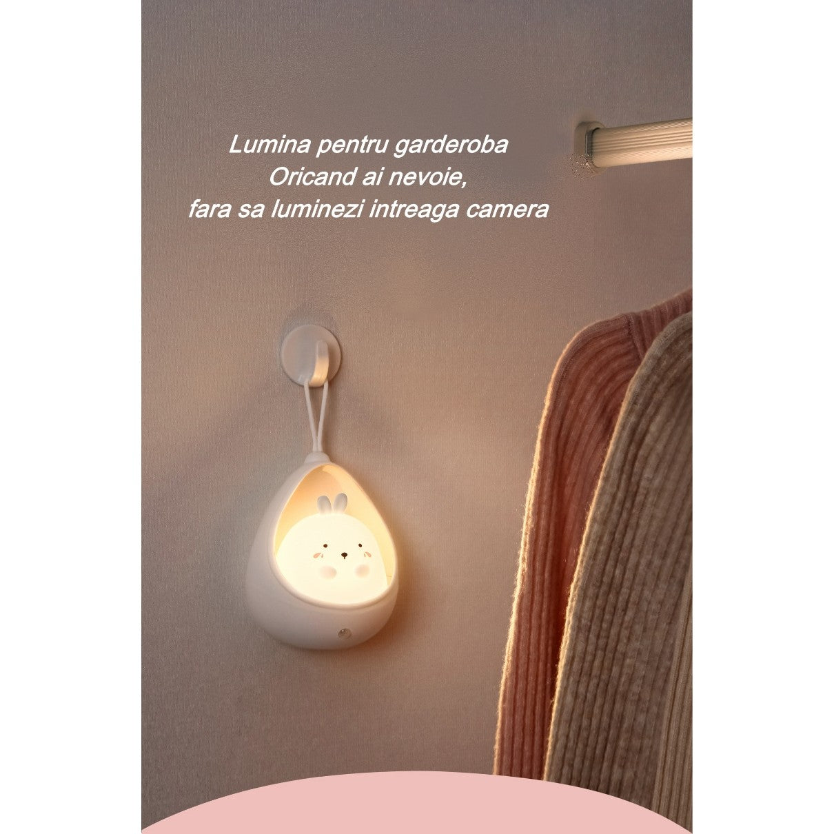 Lampa de veghe portabila cu 2 moduri de functionare Flippy, silicon non-toxic, reincarcabila USB, senzor miscare, alb,