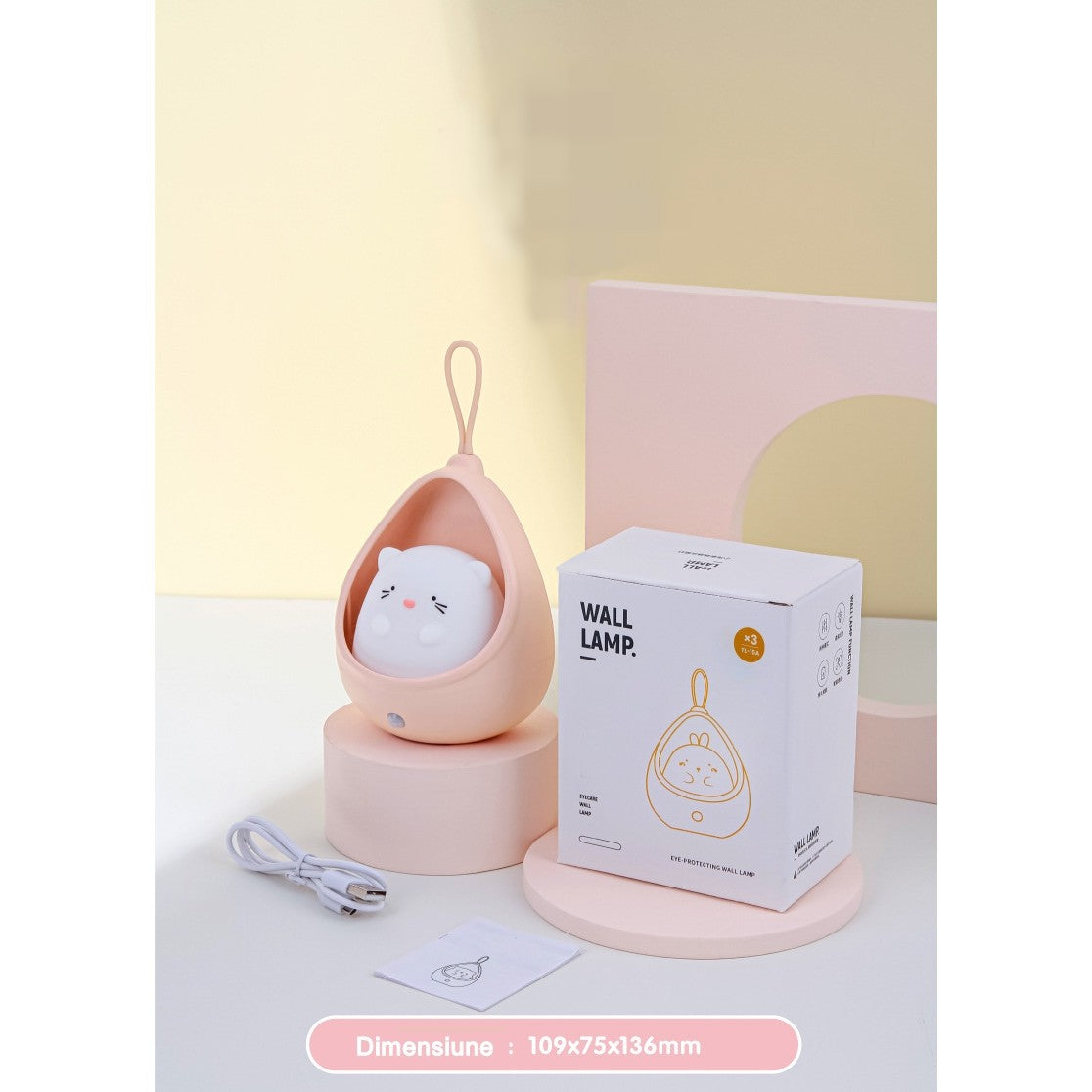 Lampa de veghe portabila cu 2 moduri de functionare Flippy, silicon non-toxic, reincarcabila USB, senzor miscare, alb,