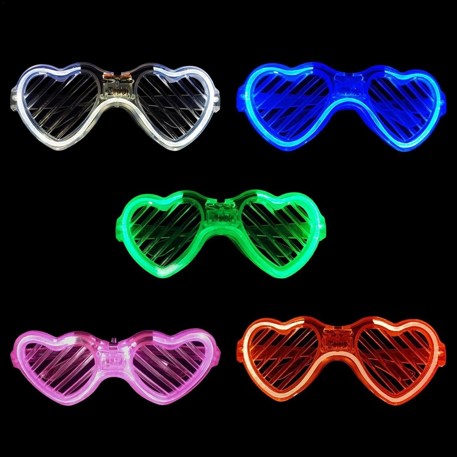 Ochelari de Petrecere cu LED, Flippy, Model Inima, din Plastic, 3 Moduri de Iluminat, Marime Universala, Multicolor