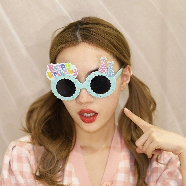 Ochelari Decorativi, Flippy, pentru Petrecere, din ABS, Unisex, Model Happy Birthday, 13.5 x 8.5 cm, Albastru