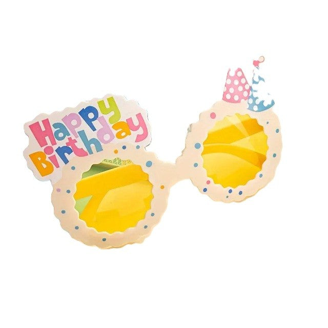 Ochelari Decorativi, Flippy, pentru Petrecere, din ABS, Unisex, Model Happy Birthday, 13.5 x 8.5 cm, Bej cu Lentile