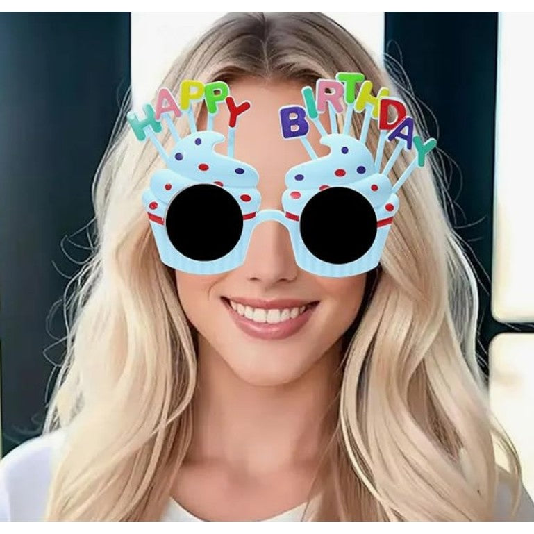 Ochelari Happy Birthday, Flippy, Tematica Aniversare, Protectie Soare, din Plastic, Model Prajiturele, 18.5x11.5 cm,