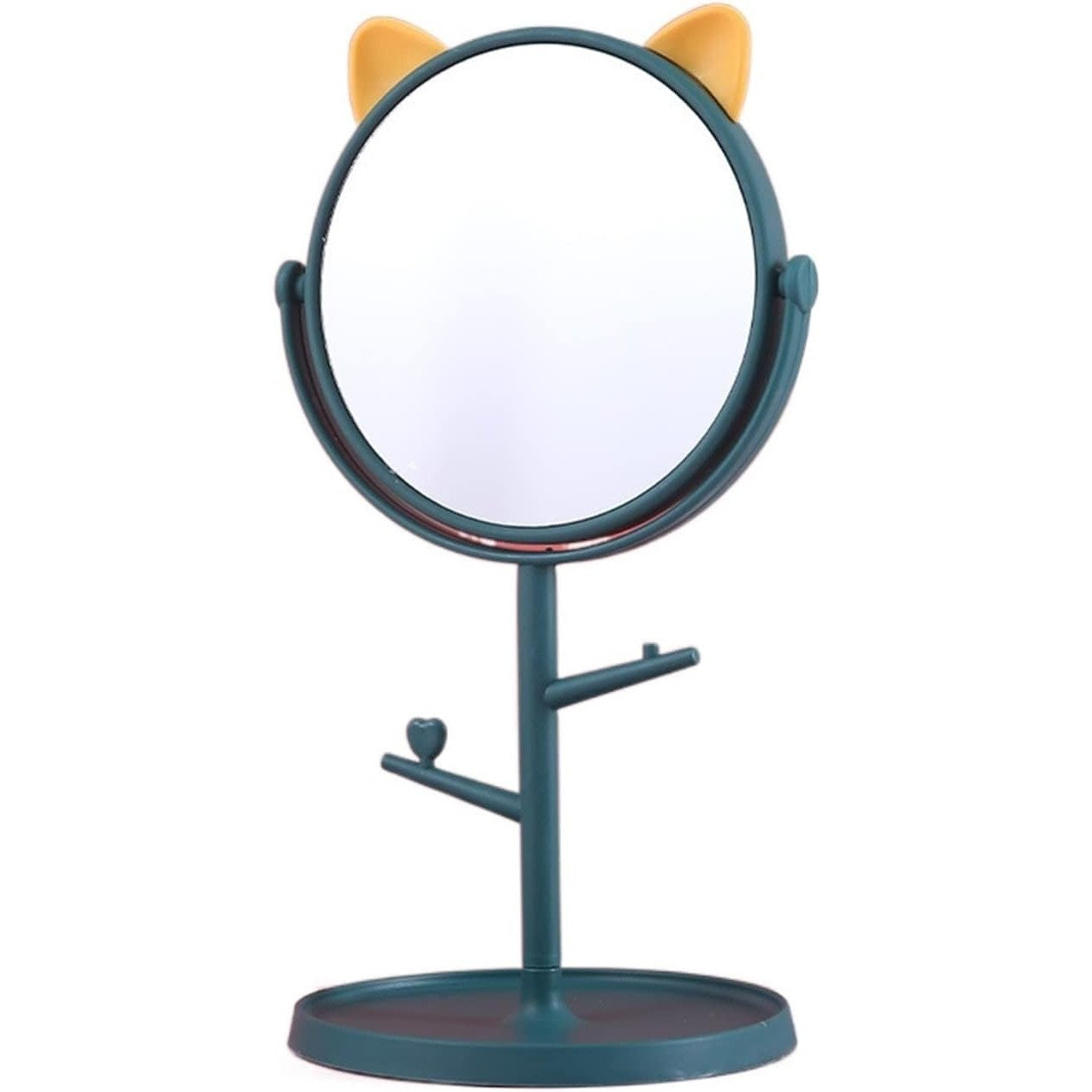 Oglina Cosmetica cu Picior, Flippy, HD, Rotire 360 Grade, 15 cm Diametru, Suport Bijuterii Baza Rotunda + 2 Brate,