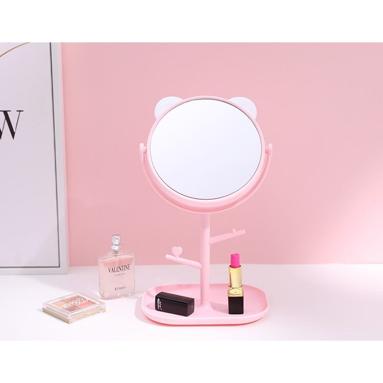 Oglina Cosmetica cu Picior, Flippy, HD, Rotire 360 Grade, 15 cm Diametru, Suport Bijuterii Baza + Brate, Model cu