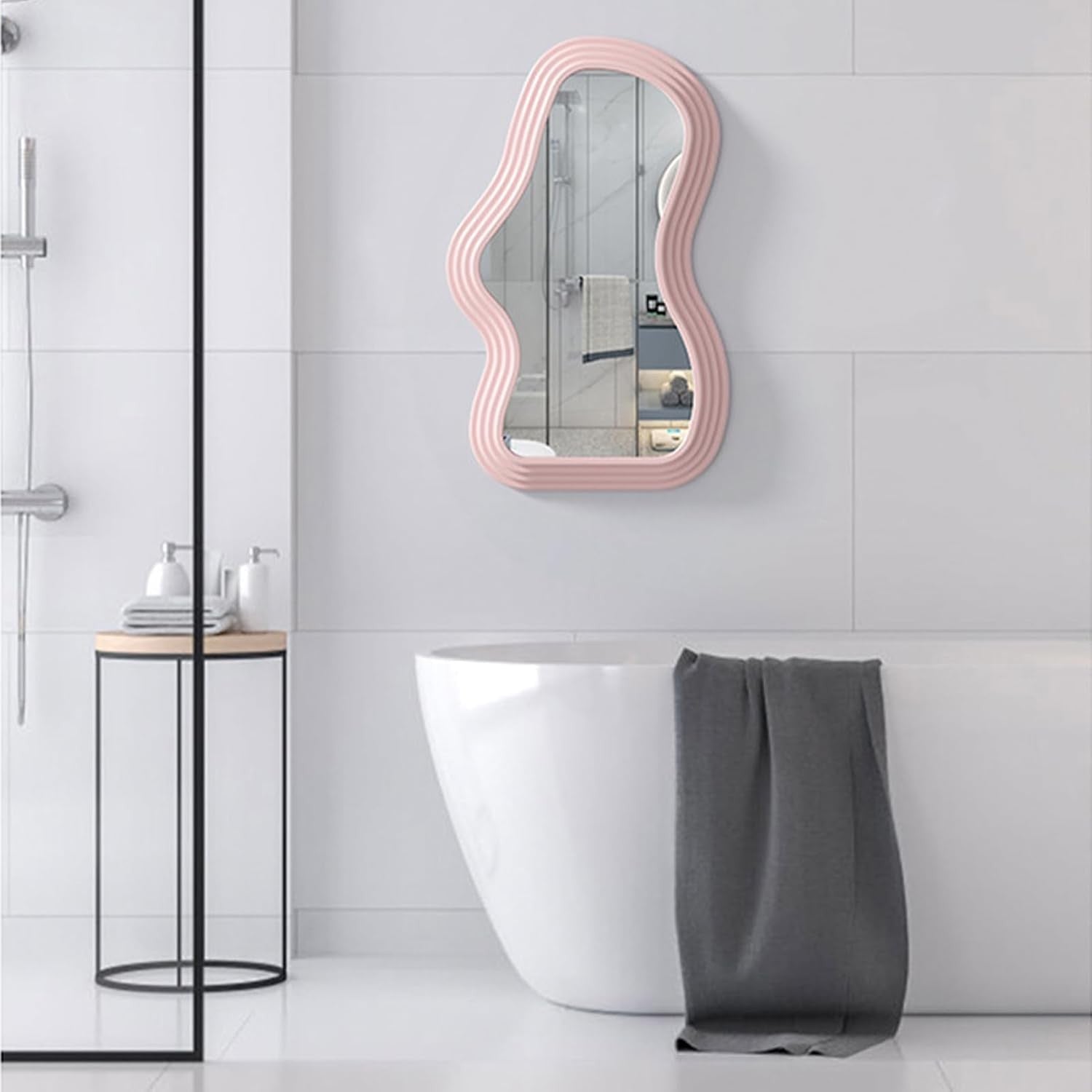 Oglinda de Perete, Flippy, Decorativa, pentru Baie, Dormitor, Sufragerie, Model Minimalist, Forma Asimetrica, 40.3x26