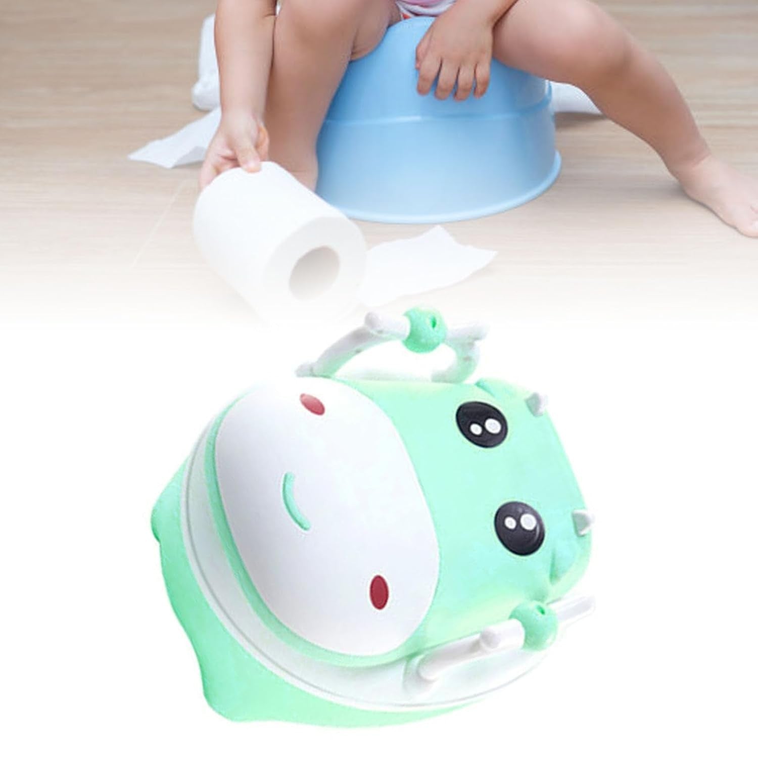 Olita pentru Copii, Flippy, +1an, Portabila, Design Vacuta cu Capac, Model Prietenos, Non-Toxic, cu Manere,