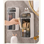 Organizator Baie, Flippy, 4 Compartimente si 1 Sertar, Rotire 360 Grade, din PP+PET, 27.5 x 16 x 11 cm, Alb/Negru