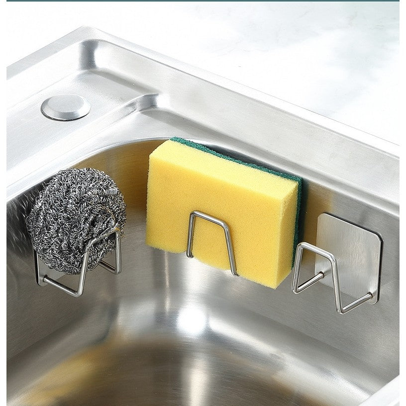 Organizator bucatarie Flippy cu adeziv, carlig-suport pentru burete, accesorii bucatarie, 5x5x3,5 cm, otel inoxidabil,