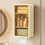 Organizator Cosmetice, Flippy, Montare pe Perete fara Perforare, 36.5x10.9x20 cm, cu 3 Rafturi, din PP si ABS, Bej, Usa