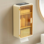 Organizator Cosmetice, Flippy, Montare pe Perete fara Perforare, 36.5x10.9x20 cm, cu 3 Rafturi, din PP si ABS, Bej, Usa