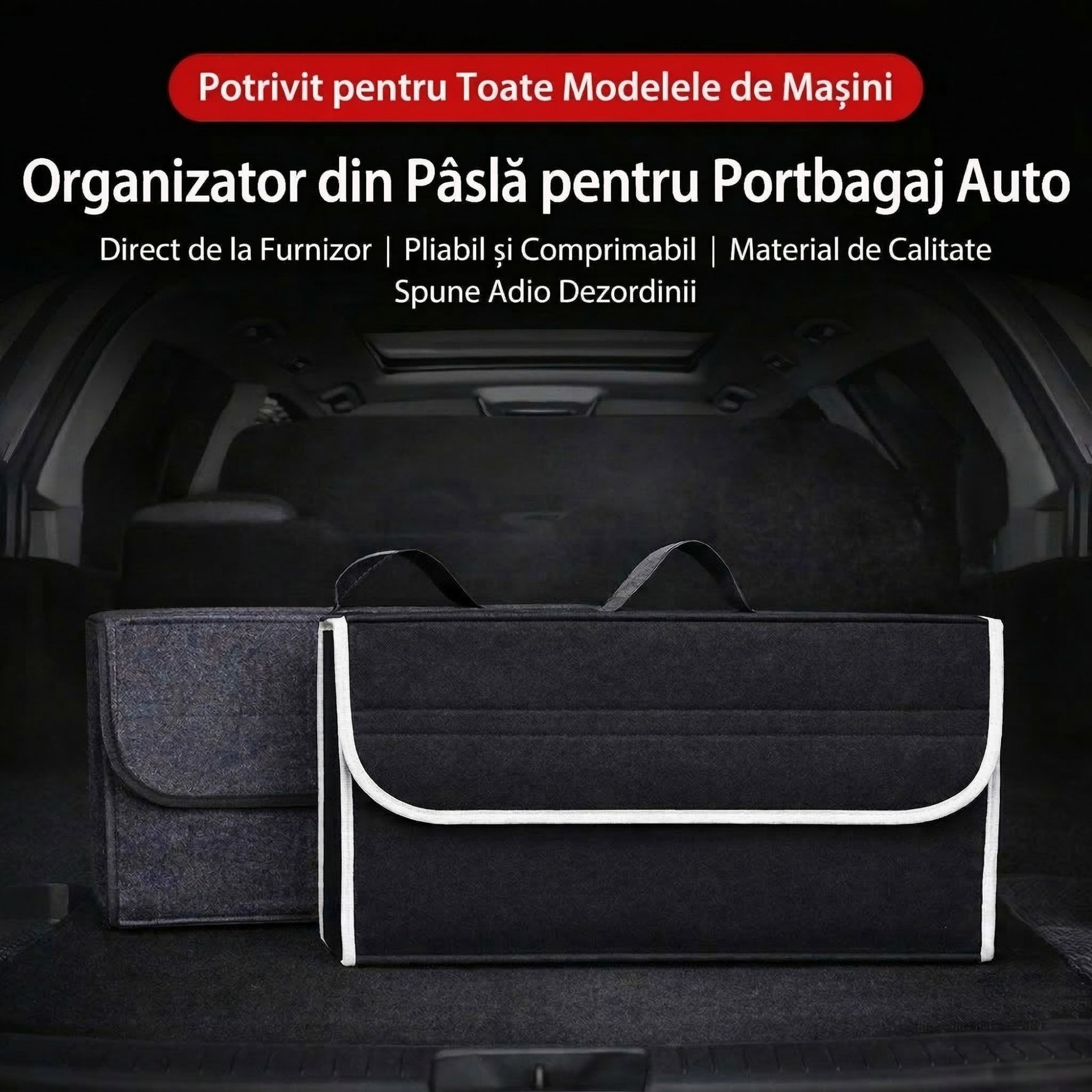 Organizator Portbagaj Auto Pliabil, Flippy, Cutie Depozitare Multifunctionala, Material Textil Non Woven, 50 x 17 x 24