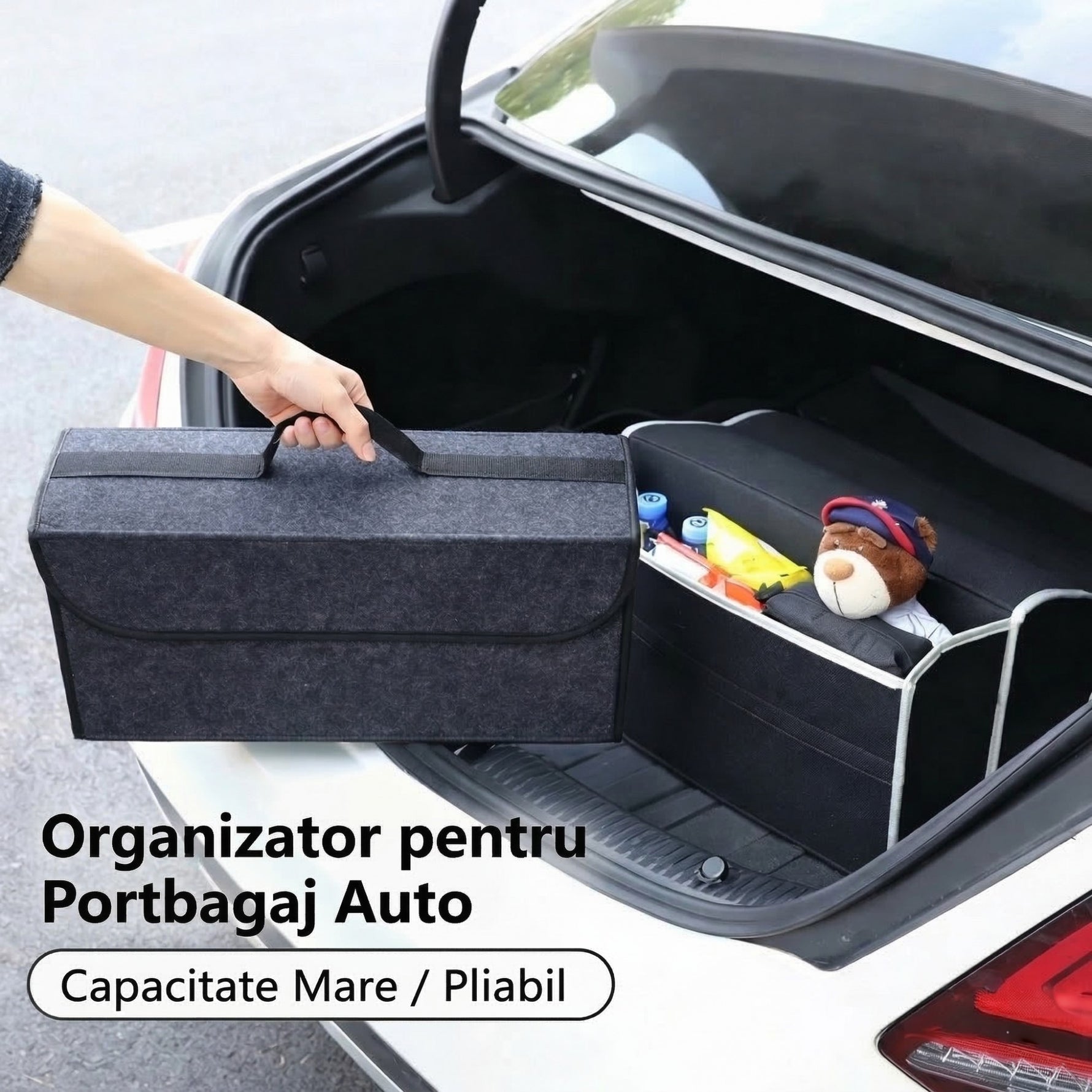 Organizator Portbagaj Auto Pliabil, Flippy, Cutie Depozitare Multifunctionala, Material Textil Non Woven, 50 x 17 x 24