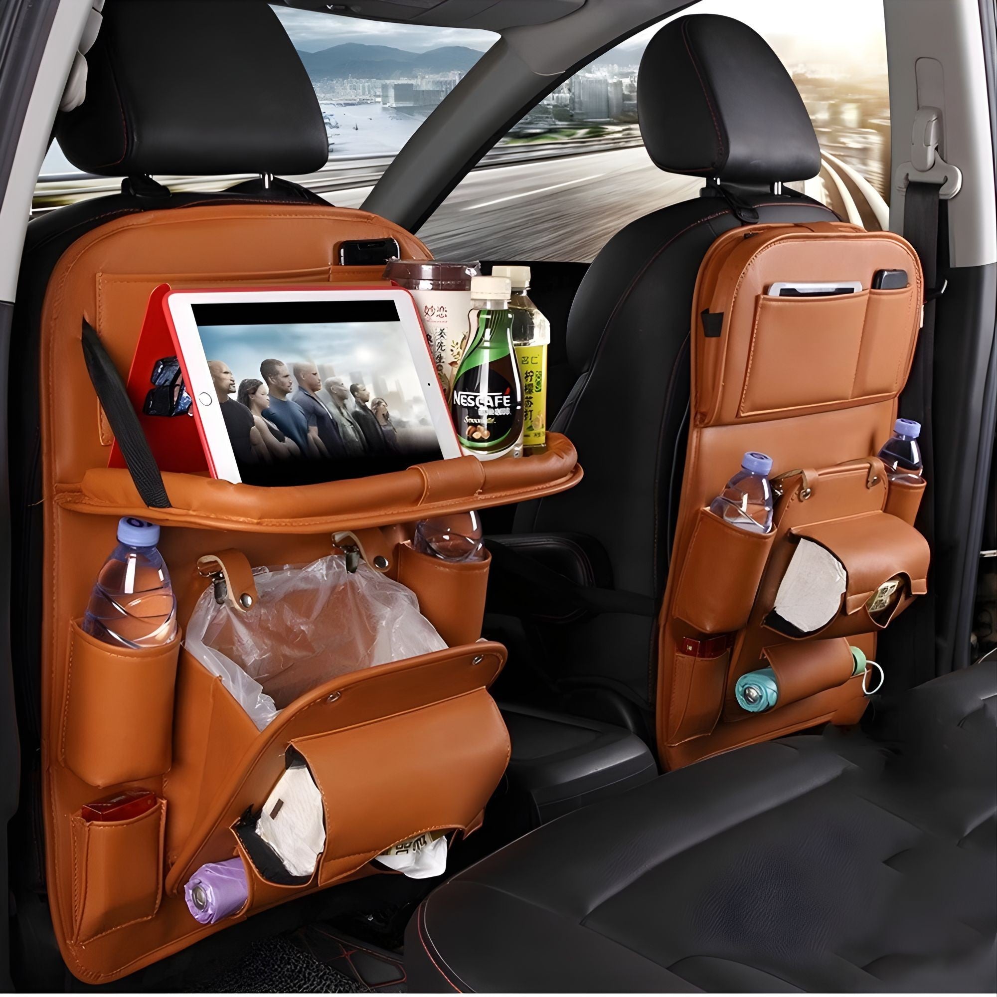 Organizator Spate Scaun Auto, Flippy, Masa Pliabila, Piele Ecologica, Impermeabil, Suport pentru Tableta, Sortare
