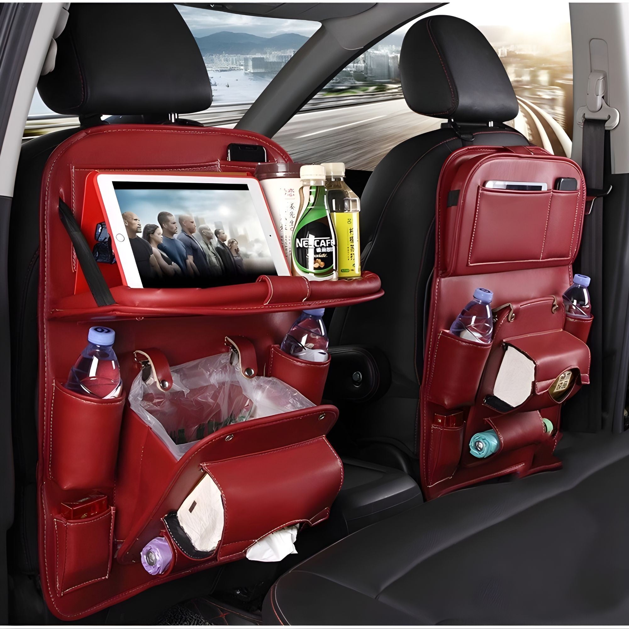 Organizator Spate Scaun Auto, Flippy, Masa Pliabila, Piele Ecologica, Impermeabil, Suport pentru Tableta, Sortare