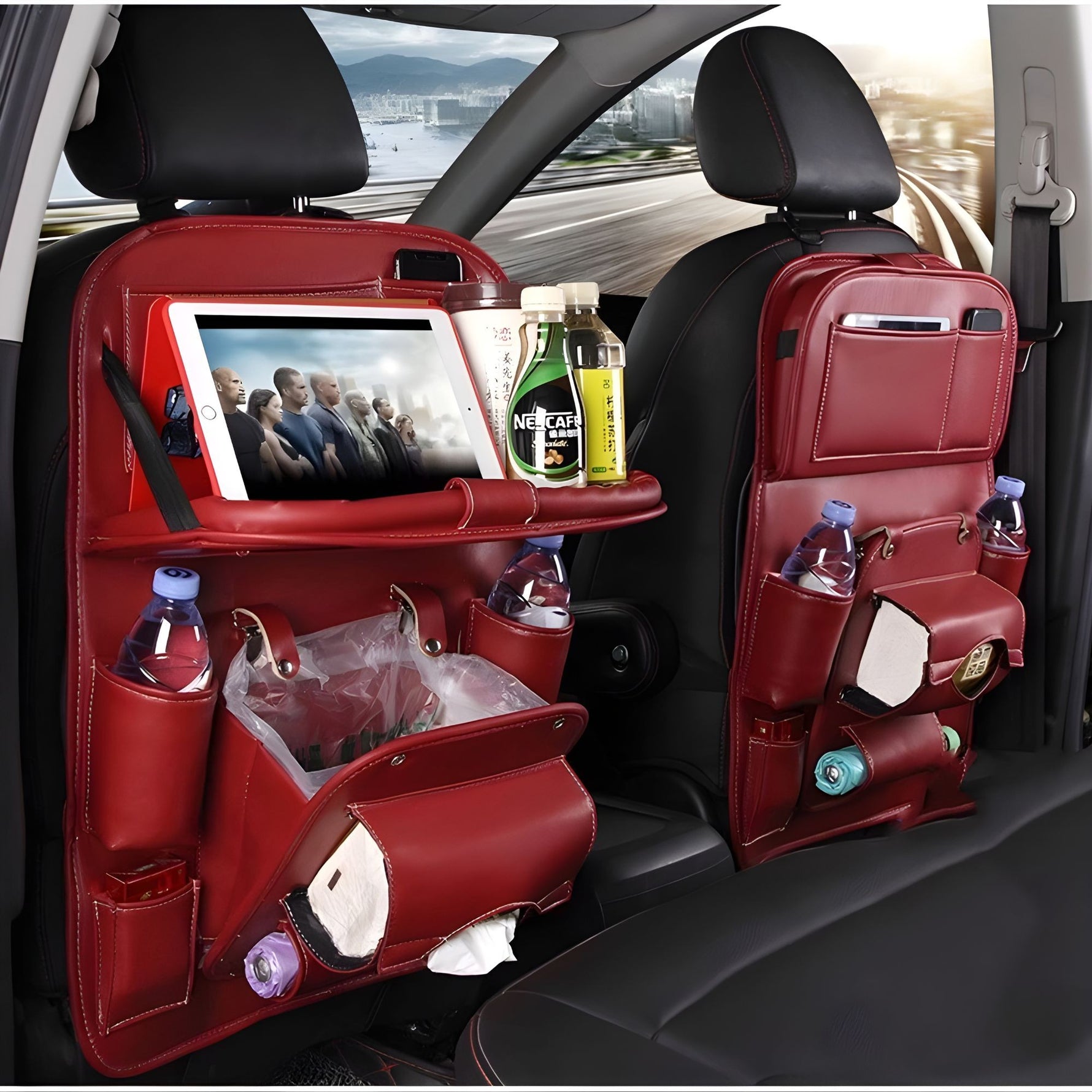 Organizator Spate Scaun Auto, Flippy, Masa Pliabila, Piele Ecologica, Impermeabil, Suport pentru Tableta, Sortare