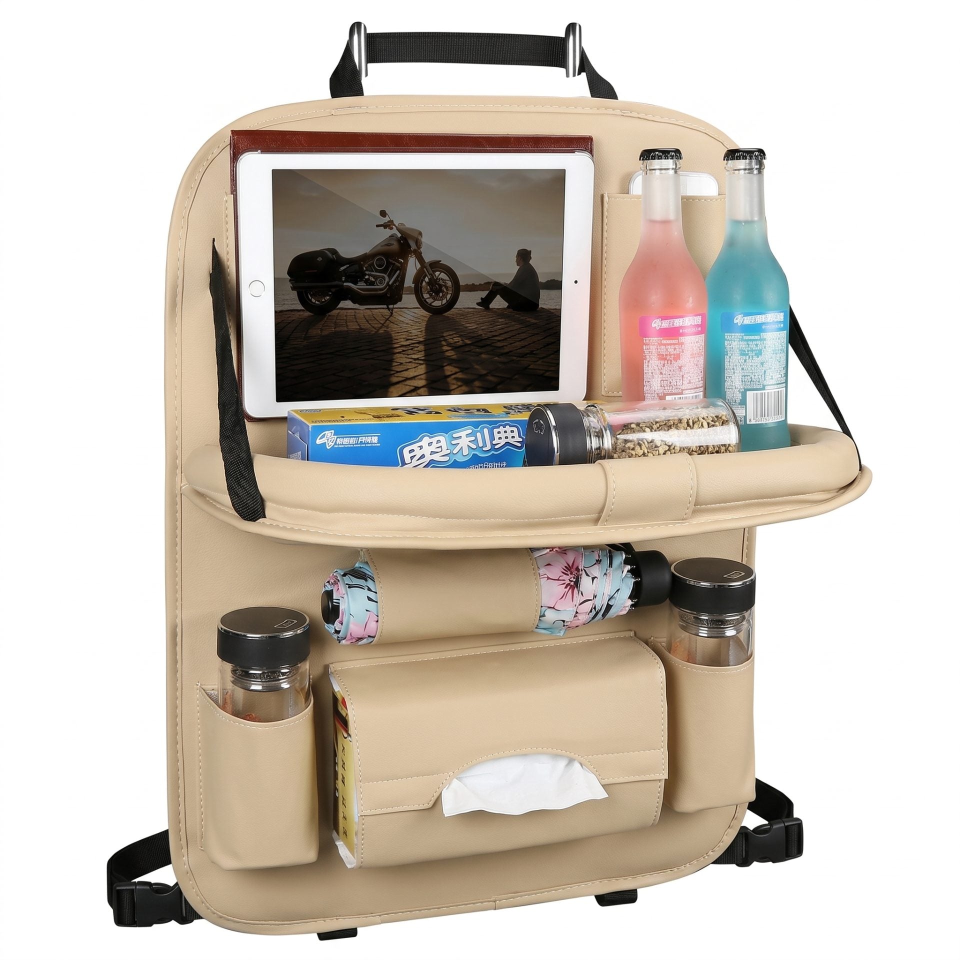 Organizator Spate Scaun Auto, Flippy, Masa Pliabila, Piele Ecologica, Impermeabil, Suport pentru Tableta, Sortare