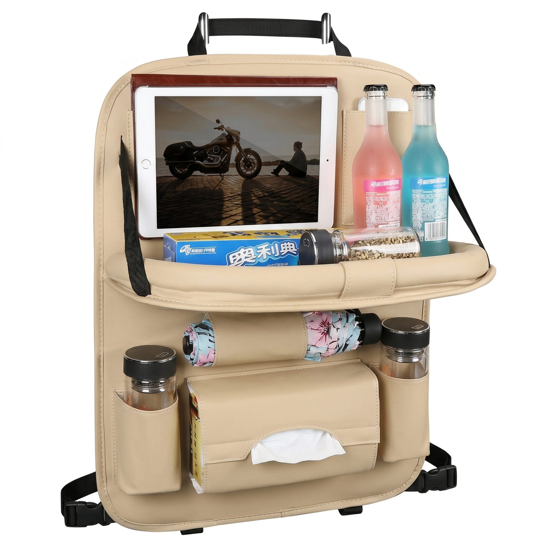 Organizator Spate Scaun Auto, Flippy, Masa Pliabila, Piele Ecologica, Impermeabil, Suport pentru Tableta, Sortare