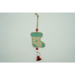 Ornament de brad ciorap cu clopotel, Flippy, multicolor, lemn, 17 cm