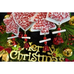 Ornament de brad clopotel din tweed, Flippy, alb/rosu, lemn, 18 cm