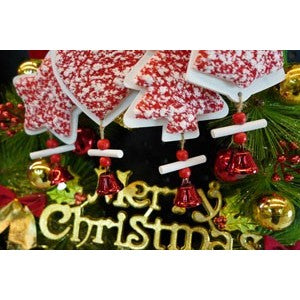 Ornament de brad clopotel din tweed, Flippy, alb/rosu, lemn, 18 cm
