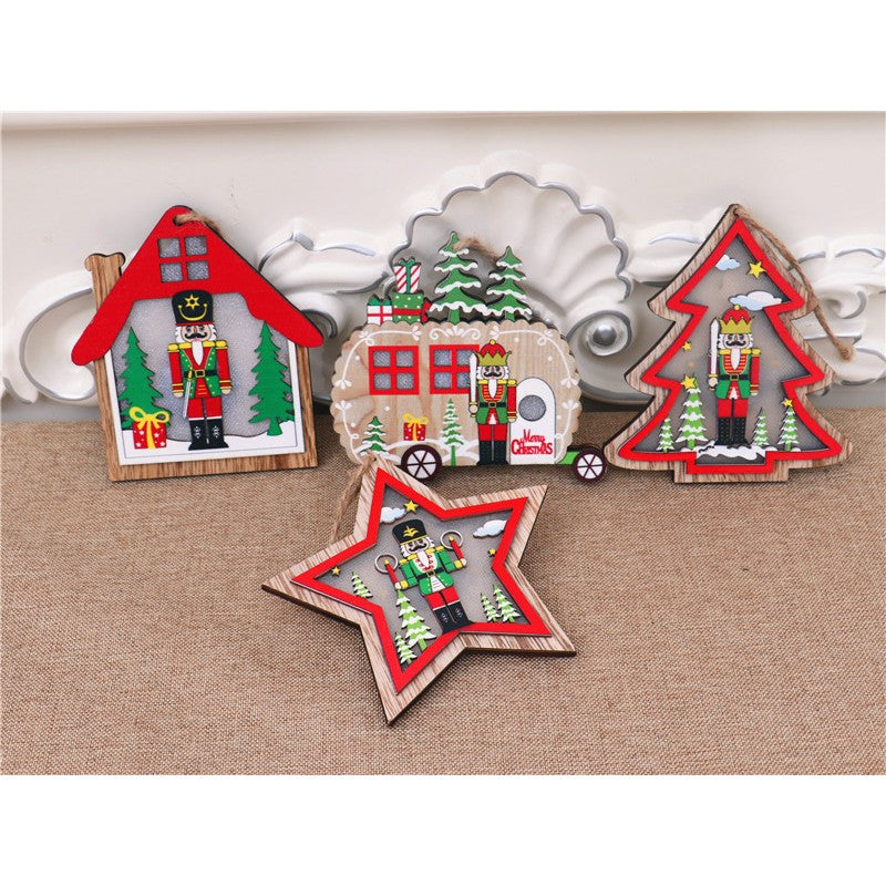 Ornament de Brad, Flippy, cu Lumini LED, din Lemn, Figurina Spargatorul de Nuci, Model Masina, Multicolor