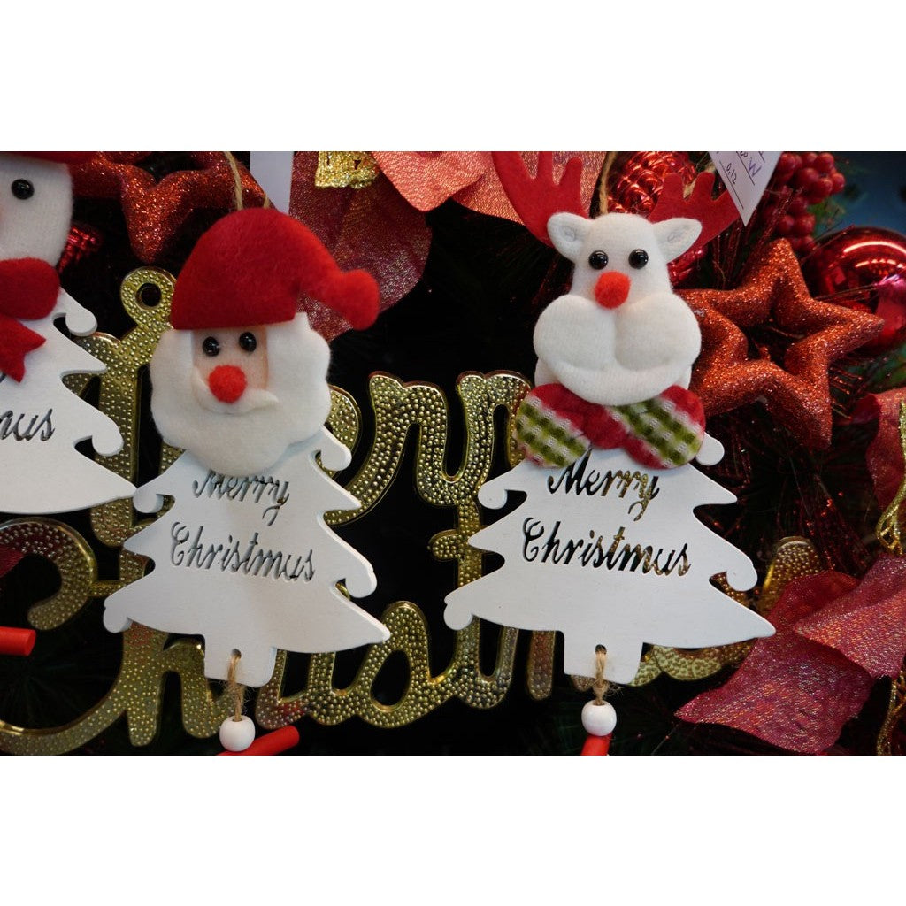 Ornament de brad mos craciun, Flippy, alb, lemn, 20 cm