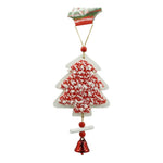 Ornament de brad pom de craciun din tweed, Flippy, alb/rosu, lemn, 18 cm
