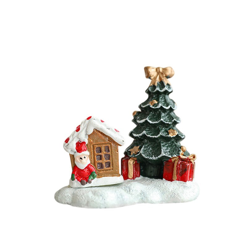 Ornament de Craciun din Rasina pentru Decor, Flippy, Model Casuta cu Brad, Decoratiune de Birou pentru Craciun, 6.5 x