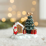 Ornament de Craciun din Rasina pentru Decor, Flippy, Model Casuta cu Brad, Decoratiune de Birou pentru Craciun, 6.5 x