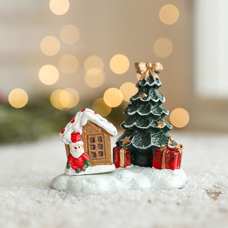 Ornament de Craciun din Rasina pentru Decor, Flippy, Model Casuta cu Brad, Decoratiune de Birou pentru Craciun, 6.5 x