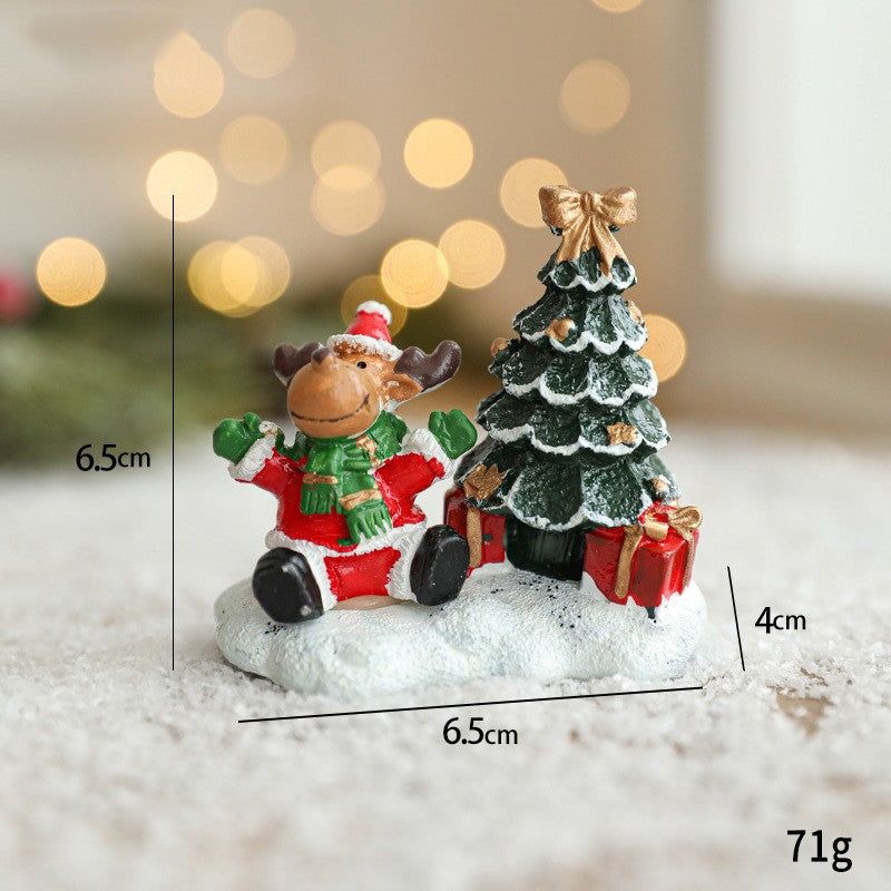 Ornament de Craciun din Rasina pentru Decor, Flippy, Model Ren cu Brad, Decoratiune de Birou pentru Craciun, 6.5 x 6.5